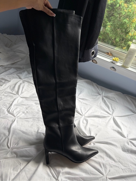 Call It Spring Shoes - Call it Spring Black Leather High Pointed Toe Heeled Boots